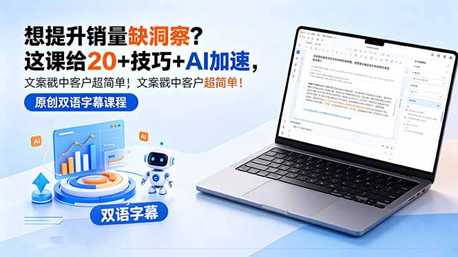 想提升销量缺洞察？这课给 20 + 技巧 + AI 加速，文案戳中客户超简单！【原创双语字幕】-网创项目