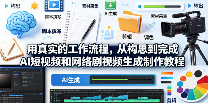 用真实的工作流程，从构思到完成AI短视频和网络剧视频生成制作教程-中英字幕-网创项目
