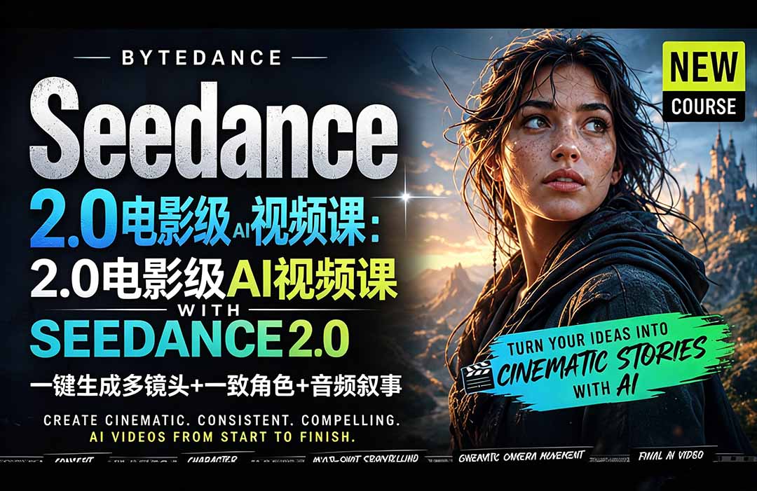 Seedance 2.0电影级AI视频课：一键生成多镜头+一致角色+音频叙事-网创项目