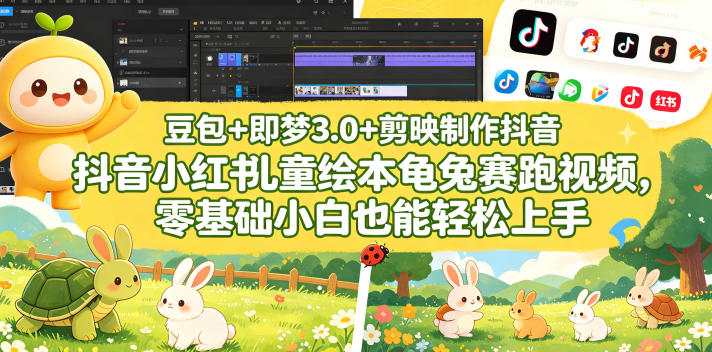 豆包＋即梦3.0+剪映制作抖音小红书儿童绘本龟兔赛跑视频，零基础小白也能轻松上手-网创项目