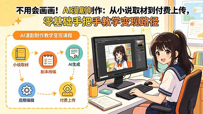 不用会画画！AI漫剧制作：从小说取材到付费上传，零基础手把手教学变现路径-网创项目