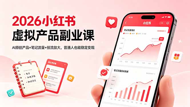 2026小红书虚拟产品副业课，AI原创产品+笔记流量+投流放大，普通人也能稳定变现-网创项目