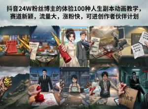 抖音24W粉丝博主的体验100种人生副本动画教学，赛道新颖，流量大，涨粉快，可进创作者伙伴计划-网创项目