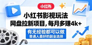 小红书影视玩法网盘拉新项目，每月多賺4k+，有无经验都可以做，普通人最好的副业选择-网创项目