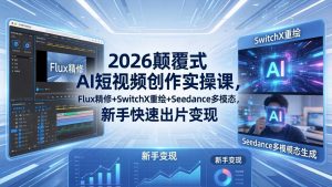 2026颠覆式 AI短视频创作课-5月更新，Flux精修+SwitchX重绘+Seedance多模态，新手快速出片变现-网创项目