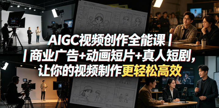 AIGC视频创作全能课｜商业广告+动画短片+真人短剧，让你的视频制作更轻松高效-网创项目