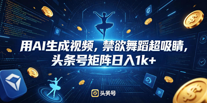 用AI生成视频，禁欲舞蹈超吸睛，头条号矩阵日入1k+-网创项目