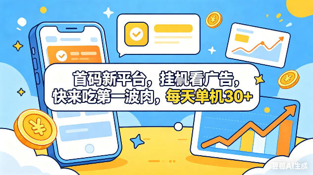 首码新平台，挂G自动看广告，快来吃第一波肉，每天单机30+，可矩阵放大【揭秘】-网创项目