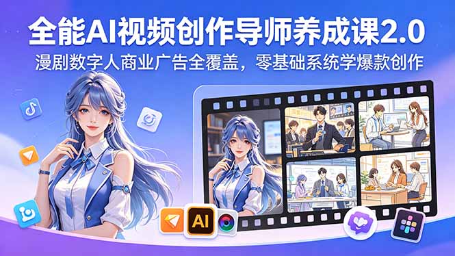 全能AI视频创作导师养成课2.0，漫剧数字人商业广告全覆盖，零基础系统学爆款创作-网创项目