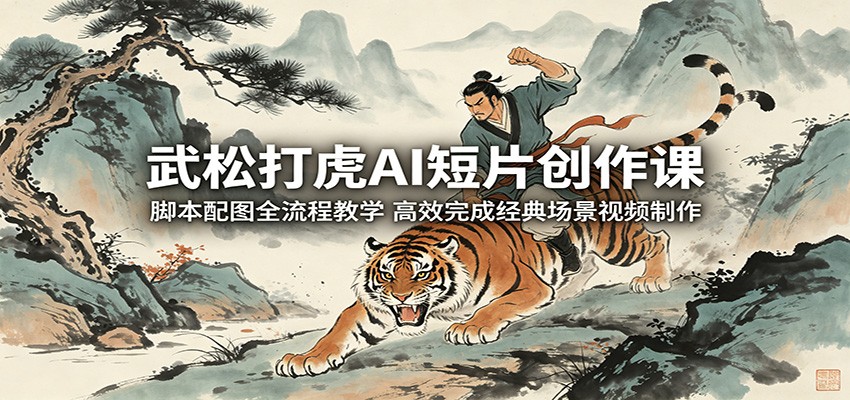 武松打虎AI短片创作课：脚本配图全流程教学，高效完成经典场景视频制作-网创项目