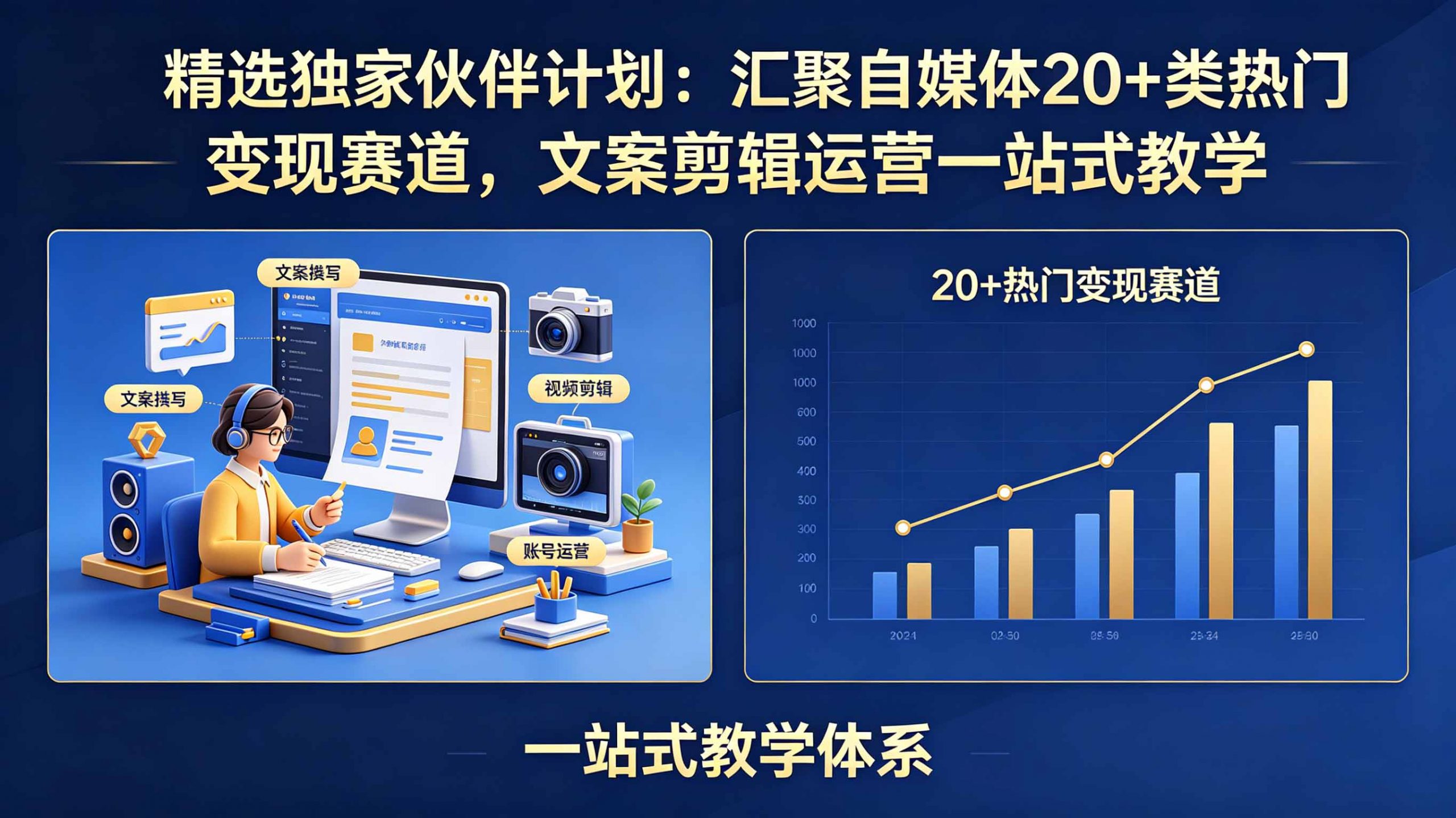 精选独家伙伴计划:汇聚自媒体20+类热门变现赛道,文案剪辑运营一站式教学-网创项目