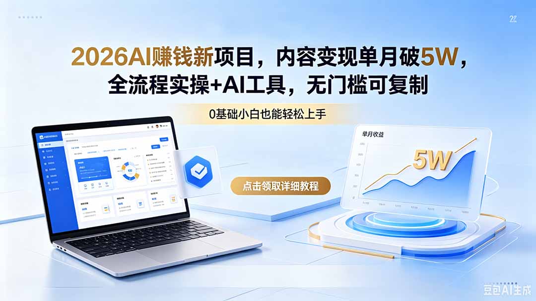 2026AI赚钱新项目，内容变现单月破5W，全流程实操+AI工具，无门槛可复制-网创项目