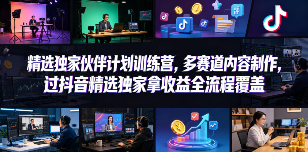 小豁食堂精选独家伙伴计划训练营，多赛道内容制作，过抖音精选独家拿收益全流程覆盖-网创项目
