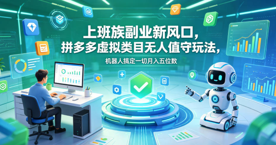 上班族副业新风口，拼多多虚拟类目无人值守玩法，机器人搞定一切月入五位数【揭秘】-网创项目