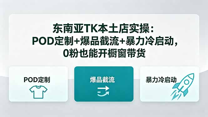 东南亚TK本土店实操-5月更新：POD定制+爆品截流+暴力冷启动，0粉也能开橱窗带货-网创项目