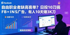自由职业者缺高客单？日投10刀搞FB+INS广告，有人10天赚3K刀！【原创双语字幕】-网创项目