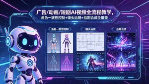 广告/动画/短剧AI视频全流程教学，角色一致性控制+镜头运镜+后期合成全覆盖-网创项目