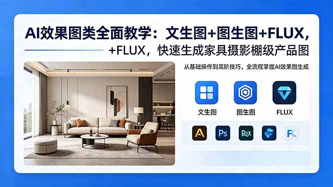 AI效果图类全面教学：文生图+图生图+FLUX，快速生成家具摄影棚级产品图-网创项目