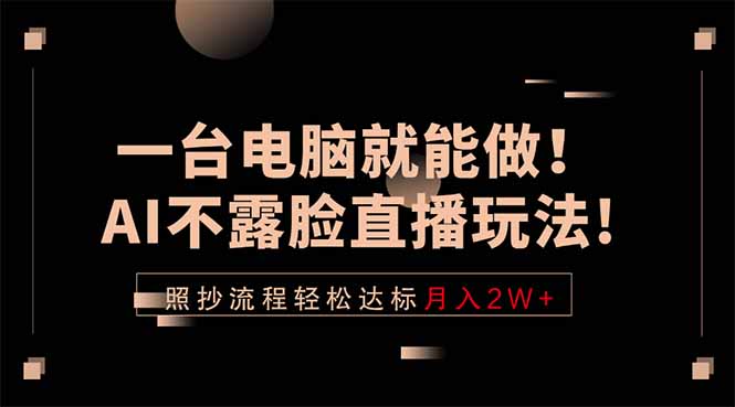 一台电脑就能做！AI不露脸直播玩法，照抄流程轻松达标月入2W+-网创项目