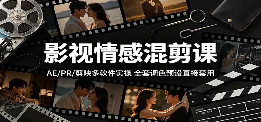 影视情感混剪课：AE/PR/剪映多软件实操，全套调色预设直接套用-网创项目