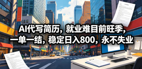 AI代写简历，就业难目前旺季，一单一结，稳定日入800，永不失业-网创项目
