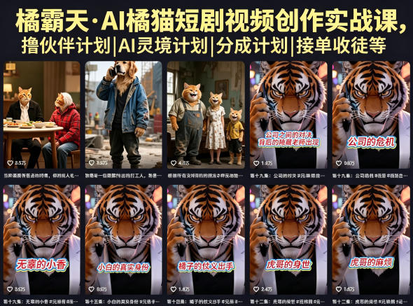 橘霸天·AI橘猫短剧视频创作实战课，撸伙伴计划|AI灵境计划|分成计划|接单收徒等-网创项目