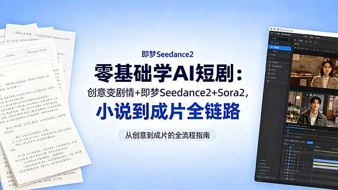 零基础学AI短剧：创意变剧情+即梦Seedance2+Sora2，小说到成片全链路-网创项目