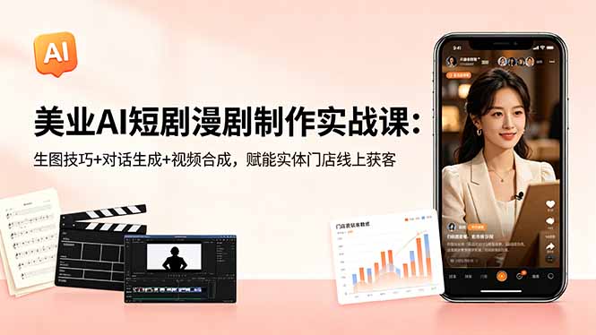 美业AI短剧漫剧制作实战课：生图技巧+对话生成+视频合成，赋能实体门店线上获客-网创项目