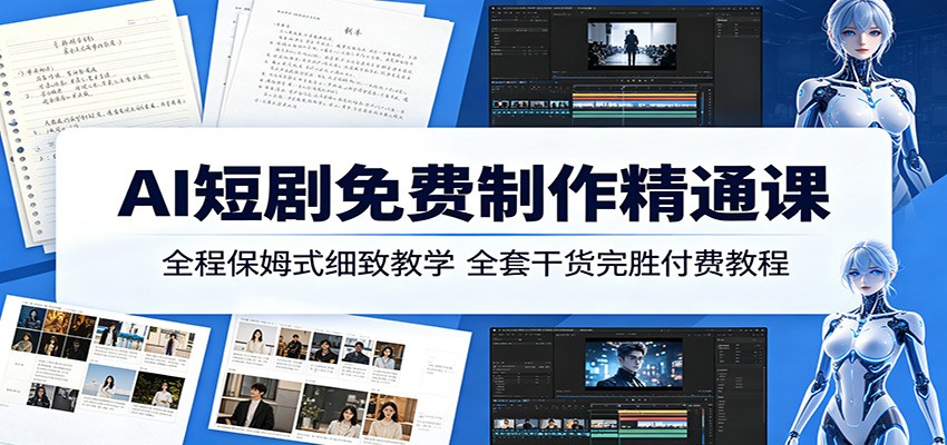 AI短剧免费制作精通课：全程保姆式细致教学，全套干货完胜付费教程-网创项目