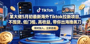 某大佬5月初最新海外Tiktok拉新项目,不囤货、低门槛、高收益,带你出海撸美刀-网创项目