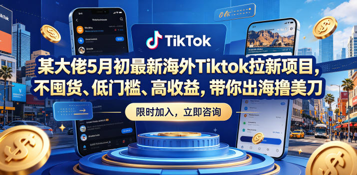 某大佬5月初最新海外Tiktok拉新项目，不囤货、低门槛、高收益，带你出海撸美刀-网创项目