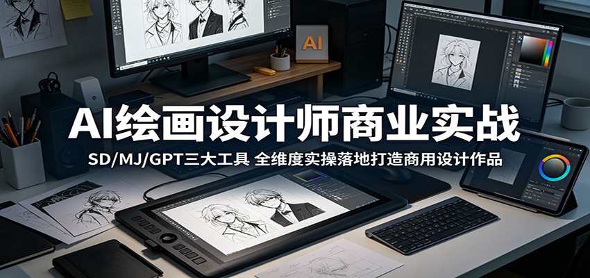 AI绘画设计师商业实战：SD/MJ/GPT三大工具，全维度实操落地打造商用设计作品-网创项目