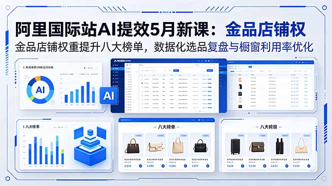阿里国际站AI提效5月新课：金品店铺权重提升八大榜单，数据化选品复盘与橱窗利用率优化-网创项目