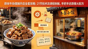 原味牛杂摆摊开店全套攻略：21节技术流课程拆解，手把手还原爆火配方-网创项目