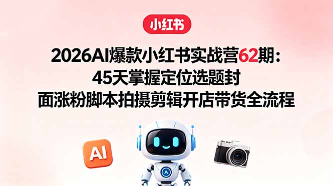 2026AI爆款小红书实战营62期：45天掌握定位选题封面涨粉脚本拍摄剪辑开店带货全流程-网创项目