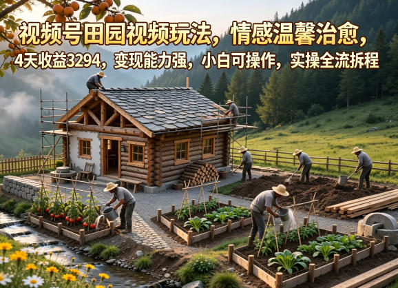 视频号田园视频玩法，情感温馨治愈，4天收益3294，变现能力强，小白可操作，实操全流程拆解-网创项目
