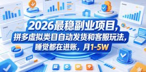 2026最稳副业项目，拼多多虚拟类目自动发货和客服玩法，睡觉都在进账，月1-5W【揭秘】-网创项目