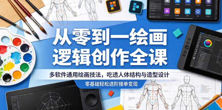 从零到一绘画逻辑创作全课，多软件通用绘画技法，吃透人体结构与造型设计，零基础轻松进阶接单变现-网创项目