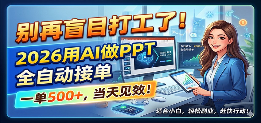 别再盲目打工了！2026用AI做PPT全自动接单，一单5张+，当天见效！-网创项目