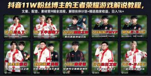 抖音11W粉丝博主的王者荣耀游戏解说教程，文案、配音、素材剪辑全流程，解锁伙伴计划+精选独家收益，日入1k+-网创项目