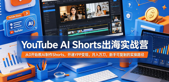 YouTube AI Shorts出海实战营，从0开始教AI制作Shorts，开通YPP变现，月入万刀，新手可复制的实操路径-网创项目