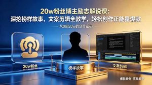 20w粉丝博主励志解说课：深挖榜样故事，文案剪辑全教学，轻松创作正能量爆款-网创项目