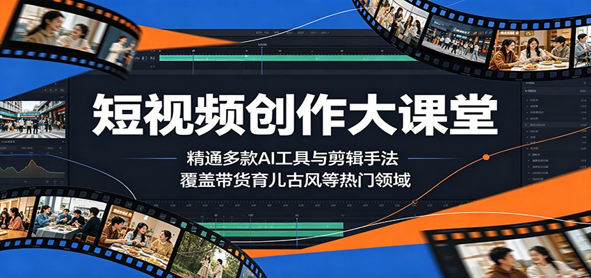 短视频创作大课堂：精通多款AI工具与剪辑手法，覆盖带货、育儿、古风等热门领域-网创项目