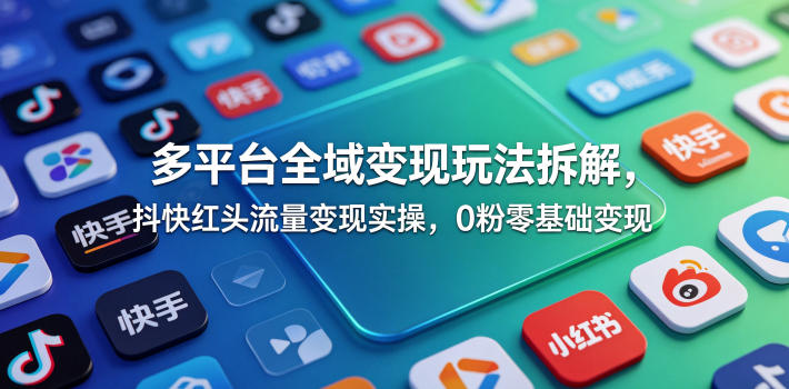 多平台全域变现玩法拆解，抖快红头流量变现实操，0粉零基础变现-网创项目