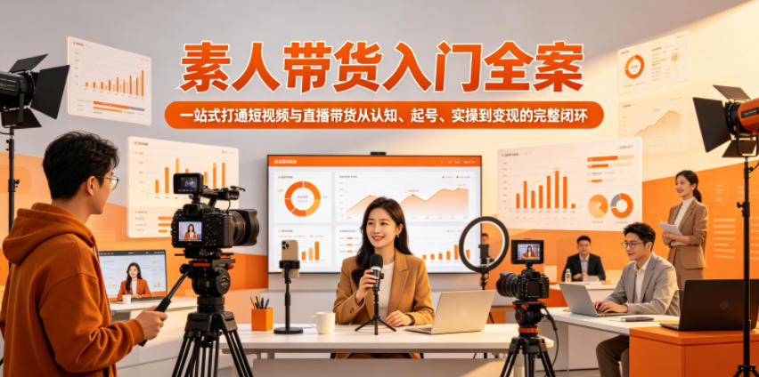 素人带货入门全案，一站式打通短视频与直播带货从认知、起号、实操到变现的完整闭环-网创项目