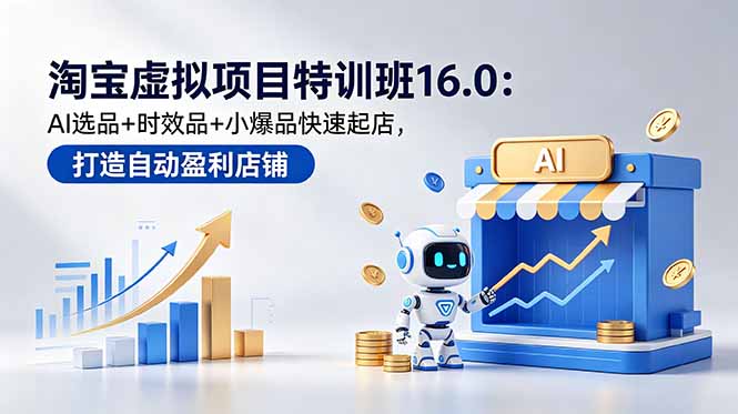 淘宝虚拟项目特训班16.0：AI选品+时效品+小爆品快速起店，打造自动盈利店铺-网创项目