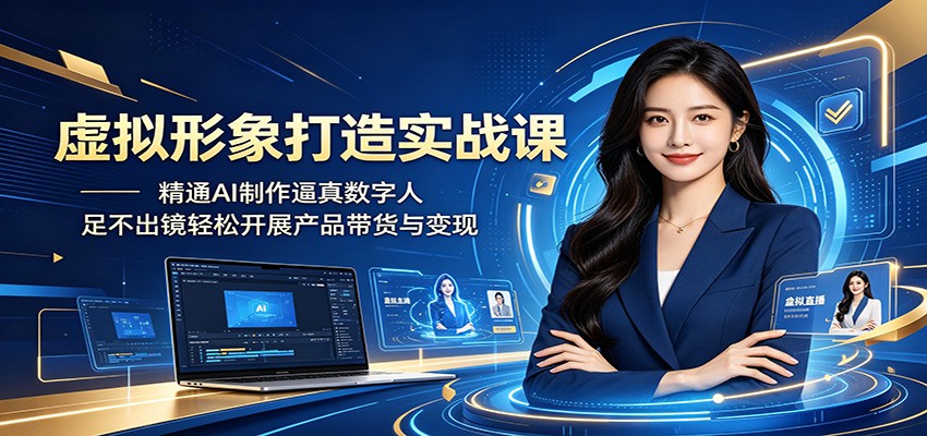 虚拟形象打造实战课：精通AI制作逼真数字人，足不出镜轻松开展产品带货与变现-网创项目