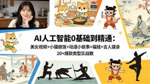 AI人工智能0基础到精通：美女视频+小猫做饭+动漫小故事+福娃+古人健身，20+爆款类型实战教学-网创项目