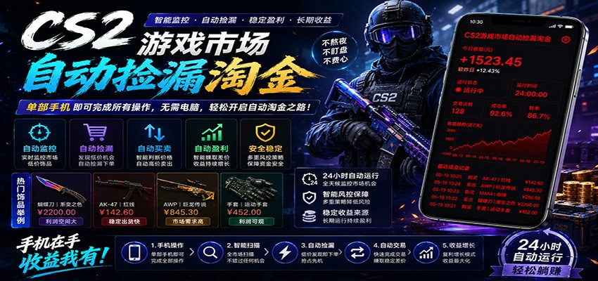CSGO挂机捡漏项目通过利用游戏饰品交易机制，结合薄凉软件辅助捡漏，实现盈利-网创项目