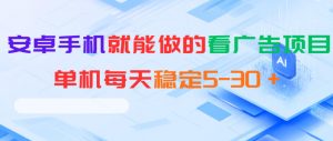 安卓手机就能做的看广告项目，单机每天稳定5-30＋-网创项目